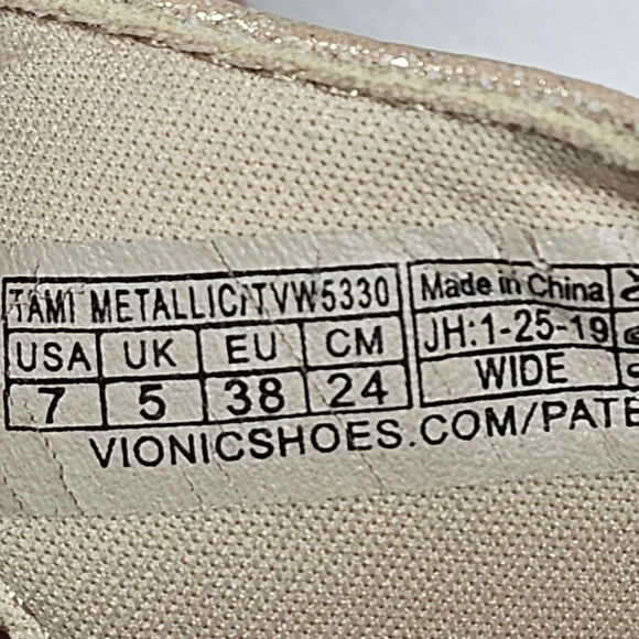 VIONIC Tami Backstrap Platform Wedge Metallic Sandals in Champagne Size 7 - Picture 10 of 10